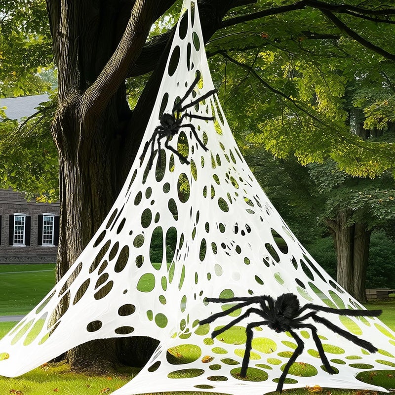 IPOOLTENG 800 Sqft (After Stretched with Holes) Giant Spider Web Halloween, Stretchy Spider Web Halloween Decorations, Cut-Your-Own Gauze Beef Netting Roll Spider Web for Yard Party Decor (Bright White) - Image 1